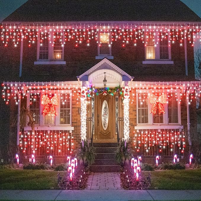 33ft Icicle Lights for Outside, Red and White Christmas Lights Outdoor Indoor, 400 LED Twinkle String Light with 75 | Lumora