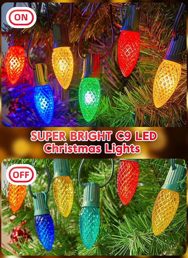 Minetom C9 Christmas String Lights, 100 Ft Multicolor C9 Outdoor Christmas Lights with 100 Strawberry Led Bulbs, Connectable UL Certified for Outdoor Indoor Roofline Holiday Backyard Xmas Decor