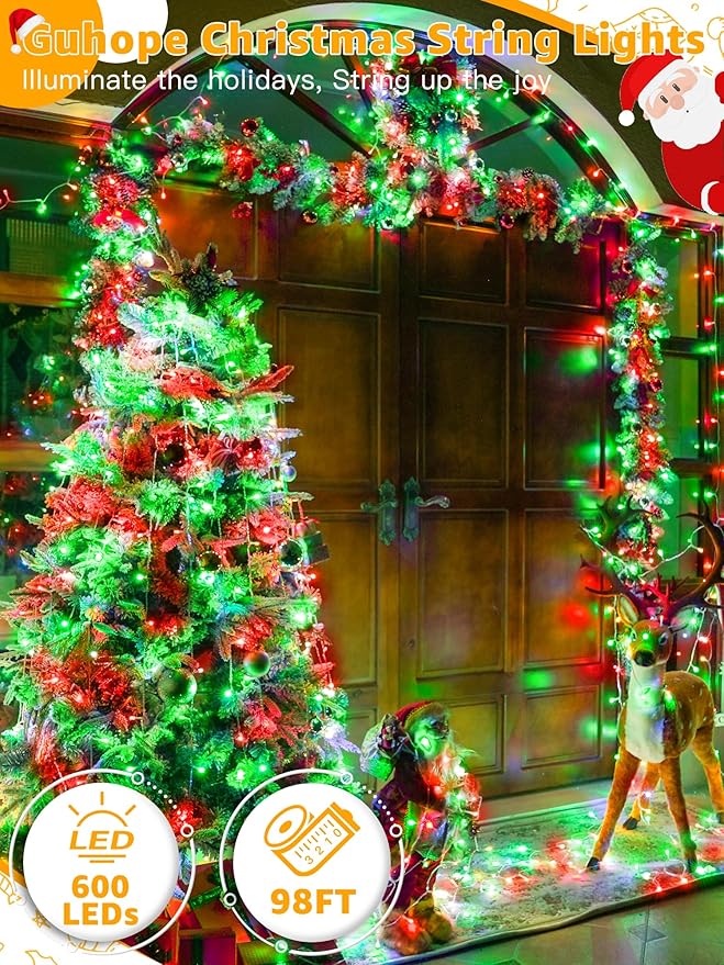 Christmas Lights 600 LED 98FT, Waterproof Outdoor String Lights with Remote and Timer, 8 Modes Dimmable Fairy | Lumora