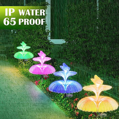 SunKite Solar Garden Lights - 7 Color Changing, Double Jellyfish & Butterfly, Waterproof, Solar Flower Lights for Outdoor Decor
