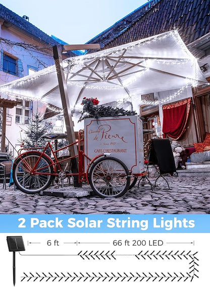 Solar Lights Outdoor Waterproof, 2 Pack Total 144FT 400 LED Solar Powered String Lights with 8 Lighting Modes, Solar Patio Lights, Solar String Lights for Outdoor Outside Tree Balcony, Pure White