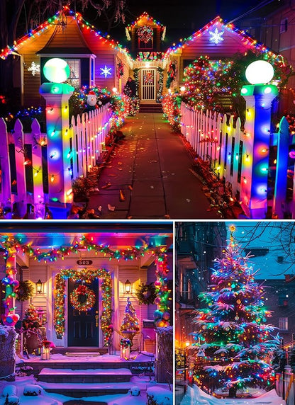 C9 Christmas Lights Outdoor, 50Feet Vintage Christmas String Lights with 50 Colored Bulbs, Connectable Waterproof Lights for Holiday Party Roofline Backyard Garden Patio, Green Wire (Multicolor)