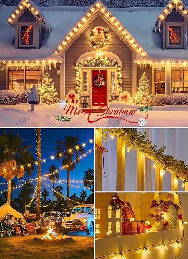 Vintage C9 LED Christmas Lights Outdoor, 100 Feet C9 String Lights with 50 Shatterproof C9 Bulbs, Waterproof | Lumora