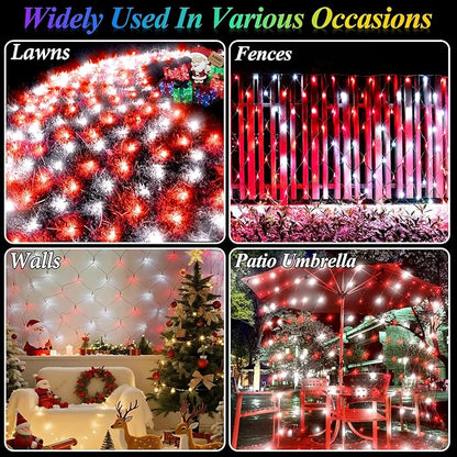 Lovelite Red White Net Lights Christmas Decorations, 21ft x 5ft 360LED Mesh Lights Outdoor Green Wire 8 Modes Timer, Waterproof Connectable String Lights for Bushes Xmas Tree Garden Holiday Party