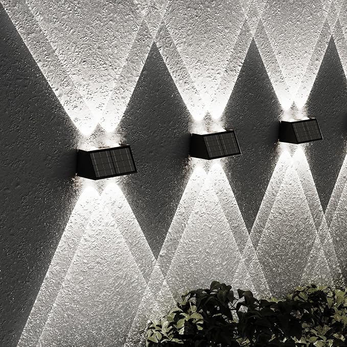 2-Pack Solar Fence Lights, Up & Down Lighting, 50LM/25LM Dual Brightness, 4 Color Modes, IP65 Waterproof, 1200mAh | Lumora