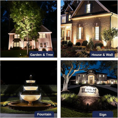 Gardenreet Brass Spot Light Low Voltage - Outdoor Landscape Spotlights, 12V Landscaping LED Uplights, Hard-Wired All Weather Black for Backyard Lawn with Cold White Changeable Bulbs (8 Pack)