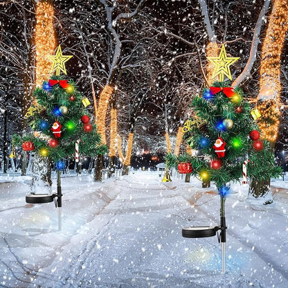 Baquler 2 Pcs Solar Christmas Tree Garden Stake Lights Outdoor Christmas Tree Yard Decorations Multicolor Solar Stakes for Pathway Lawn Patio Xmas Ornament(Novel Style)