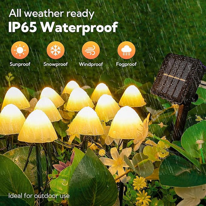 Solar Garden Lights, 12 LED 14.5ft Mini Mushroom Solar Lights Outdoor Waterproof, 2 Modes Lighted Mushroom Shaped Pathway Light for Patio Yard Garden Christmas Fall Decoration（Warm White）