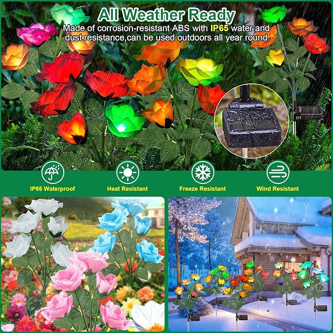 Garpar 6Pack Solar Flowers Lights Outdoor Waterproof - 2026 Upgraded Brighter Solar Garden Lights with 30 Beautiful & Realistic Rose Flowers - Colorful Solar Outdoor Lights for Yard Garden Decor
