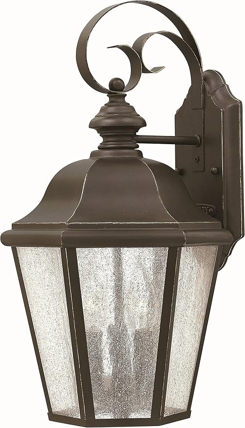 Hinkley Edgewater Medium Wall Mount Outdoor Lantern - Aluminum, Clear Seedy Glass, Traditional - Oil Rubbed Bronze | Lumora