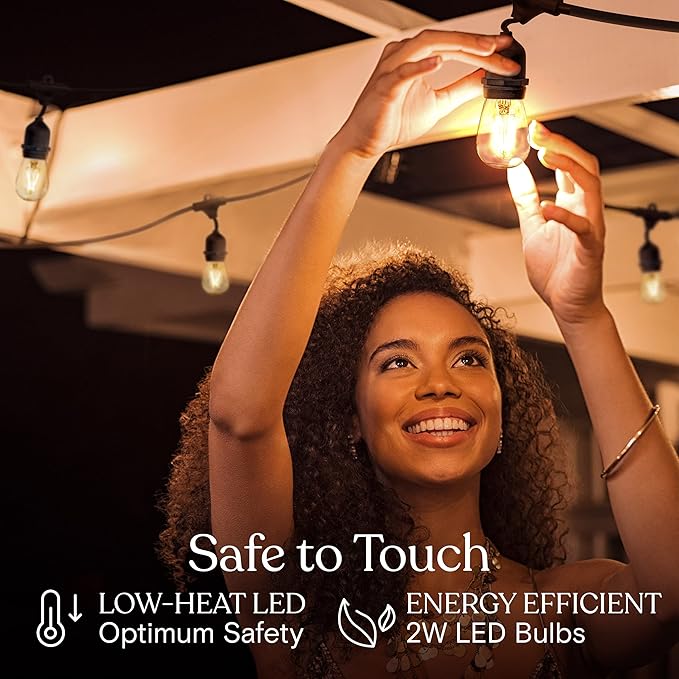 Brightech Ambience Pro LED 24 Ft String Lights Bundled with One Extra Pack of 15 Ambience PRO Replacement LED Light Bulbs, 2 Watt Vintage LED Edison Bulbs, 2700K Soft White Dimmable Outdoor