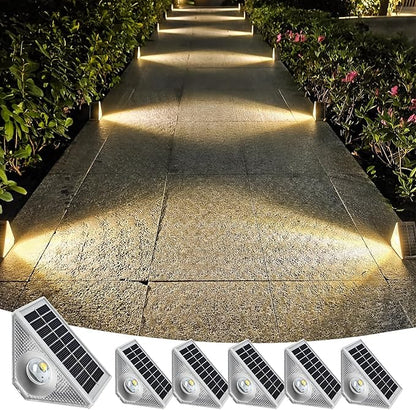 Solar Step Lights Outdoor Waterproof, 6 Pack Triangle LED Deck Lights, IP65 Waterproof Solar Powered Lights for Stairs, Fence, Patio, Yard, Warm White