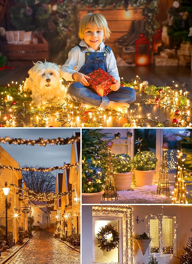 Minetom Solar String Lights for Outside, 4 Pack Total 160FT 400 LED Solar Christmas Lights Outdoor with 8 Modes, Solar Lights Outdoor Waterproof, Christmas String Light for Tree House, Warm White