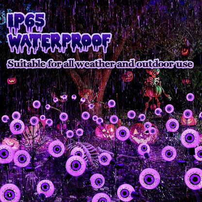 Solar Halloween Lights Decorations Outdoor: 2 Pack16 LED Scary Purple Eyeball Light Waterproof for Yard Outside Decor - Swaying Firefly Garden Lighting Pathway Party Easter Decorative