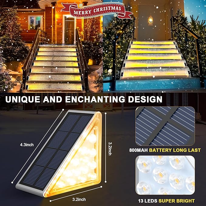 LED Solar Step Lights Waterproof Outdoor Stair Lights, Warm White Solar Deck Lights IP67 Solar Decoration Lights | Lumora