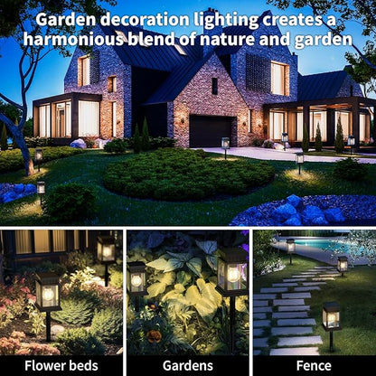 Bright Solar Pathway Lights Outdoor: 8x8cm Large Panel & 2000mAh Battery for Longer Lighting, Dual Power (Solar + Dry Cell), Waterproof Warm White Garden Yard Driveway Lights (8 Pack)