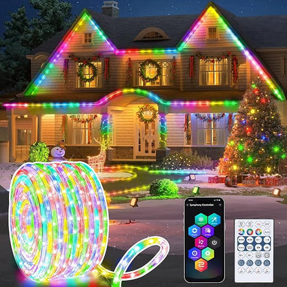 Jnaurb RGB Color Changing Rope Lights Outdoor, 33ft 100LED Smart String Lights with Remote & APP Control, Waterproof Music Sync Rope Lighting - DIY Flexible Tube LED Lights for Bedroom Garden Wedding