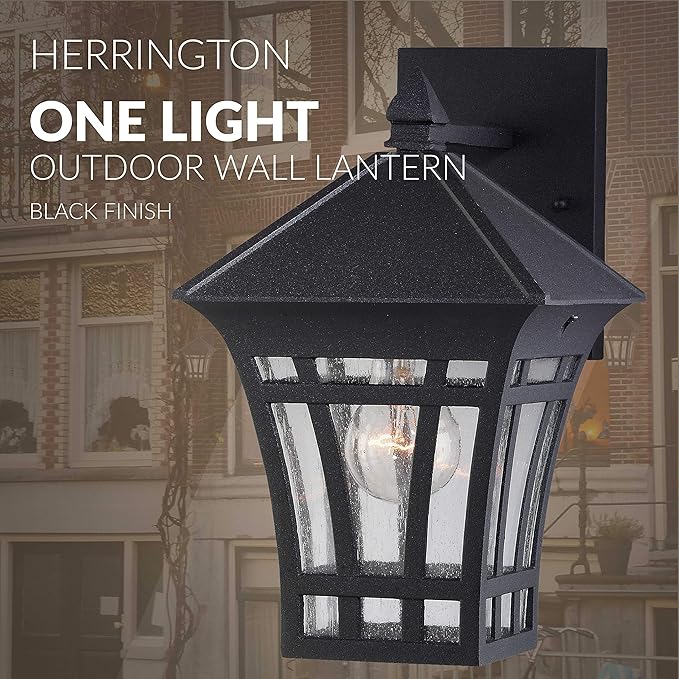 Generation Lighting 88132-12 Herrington One - Light Outdoor Wall Lantern Outside Fixture, Black | Lumora