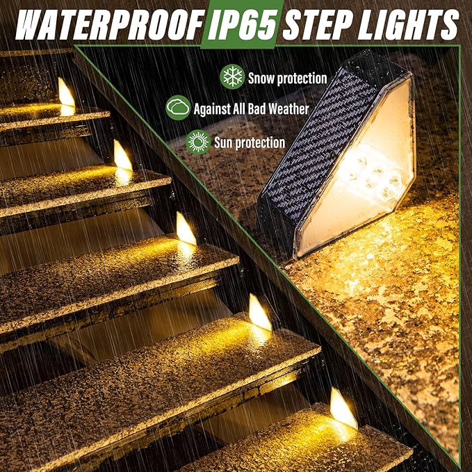 JSOT Solar Step Stair Lights Outdoor Yard Decor 6 Pack, IP65 Waterproof Deck Lighting for Outside Solar Powered | Lumora