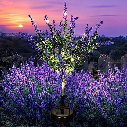 GIGALUMI Solar Garden Lights with Lavender, LED Garden Decor Carefree Solar Flowers Outdoor Waterproof, Yard Decorations Outdoor, Allergy-Free Everlasting Light up Flowers for Yard Patio (Set of 1)