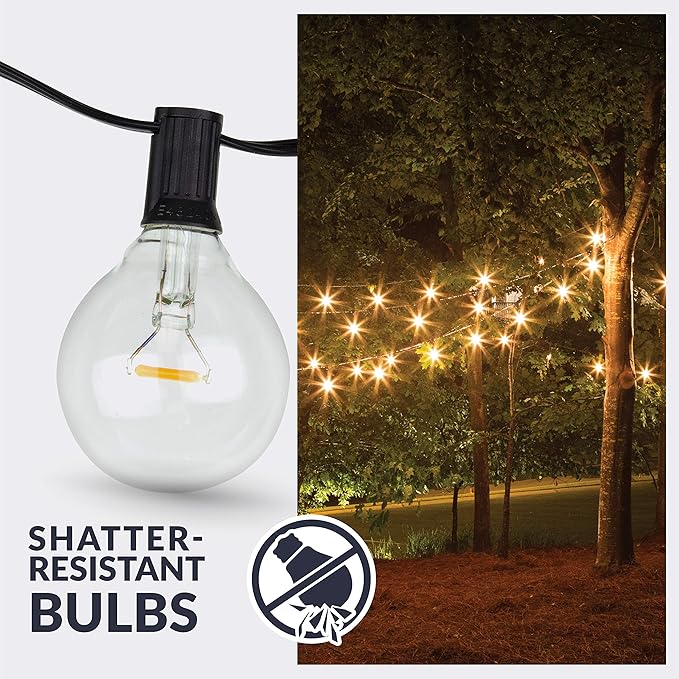 Newhouse Lighting 25-Foot, 25 Socket Indoor/Outdoor String Lights with 27 Very Big LED Globe G50 Bulbs (2 Free | Lumora