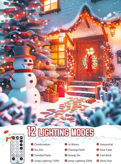 Minetom 50 Ft 1000 LED Cluster Lights Christmas Tree Lights Outdoor Christmas Firecrackers String Lights, 12 Modes Timer Remote Waterproof Plug in Twinkle Lights for Xmas Tree Party, Red ＆ Cool White