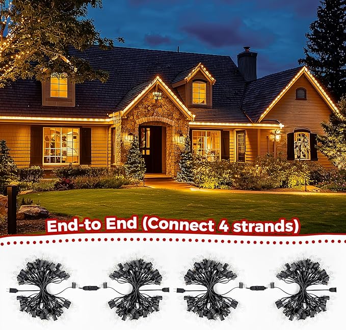 Brightown 50 Feet C9 Bulb String Lights Outdoor Warm White Clear Christmas Lights Black Wire for Outdoor Patio Room | Lumora