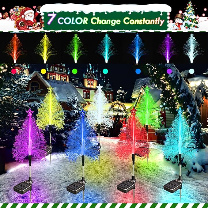 KBG Christmas Tree Solar Garden Lights Outdoor, 7 Color Changing Solar Christmas Trees Lights Waterproof Outdoor | Lumora