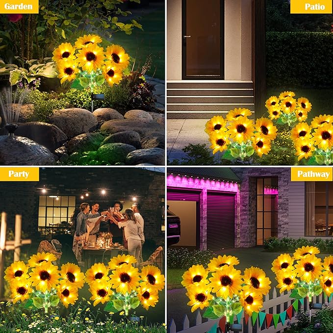 Solar Garden Lights - Solar Sunflower Outdoor Decorative Stake Lights Waterproof, Updated 60 LED Solar Flower | Lumora