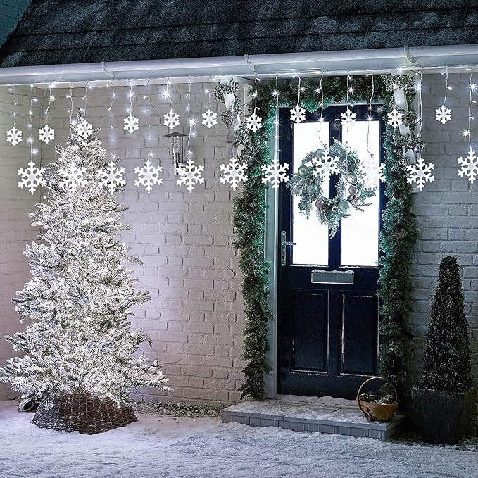 Toodour Christmas Snowflake Lights Outdoor, 17.22ft 264 LED Snowflake Icicle Lights with 22 Drops, Connectable, 8 | Lumora