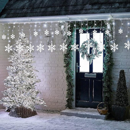 Toodour Christmas Snowflake Lights Outdoor, 17.22ft 264 LED Snowflake Icicle Lights with 22 Drops, Connectable, 8 Modes Waterproof White Christmas Light for Curtain, Eaves, Window, Xmas Decorations