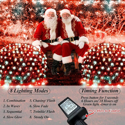 Lovelite Christmas Net Lights Red & White, 14.8ft x 5ft 300LED Mesh Lights Outdoor Green Wire 8 Modes Timer, Waterproof Connectable String Lights for Bushes Xmas Tree Garden Holiday Party Decor