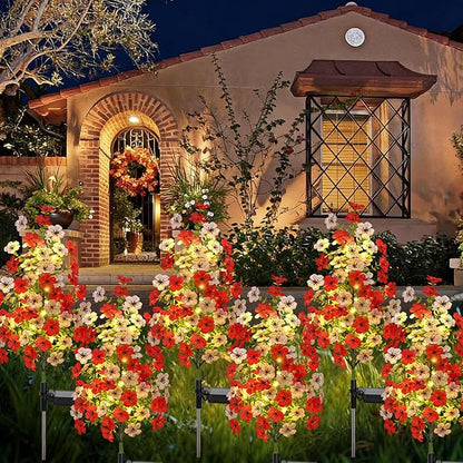 Solar Garden Flower Lights Outdoor Waterproof 2 Packs Solar Lights with Fake Orchid Flower Fairy Lights Outdoor Patio Yard Pathway Decoration Ideal Gifts for Women Mother's Day