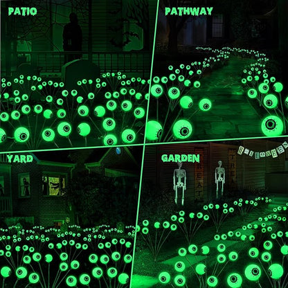 Brizled Green Halloween Lights, 4 Pack 24 LED Halloween Solar Eyeball Lights, 2 Modes Solar Pathway Light Outdoor Waterproof Scary Swaying Green Eyeball Lighting for Garden Path Yard Lawn Patio Decor