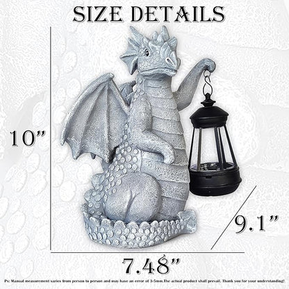 Solar Garden Decor Dragon Statues with Solar Lantern,Dragon Figurine Lights Outdoor Decorations for Yard Lawn Patio Balcony Whimsical Art Outside,Unique Housewarming Gift for Mom Grandma Women