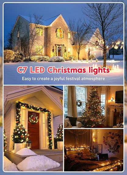 Minetom 50FT C7 LED Christmas Lights, Outdoor Vintage String Lights with 52 Bulbs(2 Spare), Commercial Hanging Christmas Lights for Xmas Holidays Roofline Patio Garden Party Wedding Decor