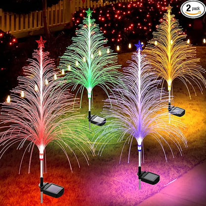 4 Packs Christmas Tree Solar Garden Light with Multi-Colored Change, Auto ON/Off Outdoor Yard Light, Solar Lighting for Garden, Porch, Christmas and Festival Decoration (S_Size)