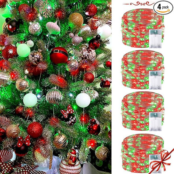4 Pack Red and Green Christmas String Lights, Each 20FT 60 LED Fairy Lights Battery Operated with Timer, Waterproof | Lumora