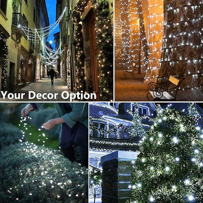Joomer Solar Christmas Lights Outdoor 4 Pack Total 156FT 400LED 8 Lighting Modes Solar String Lights Waterproof Fairy Tree Lights for Garden Yard Patio Christmas Decoration (White)