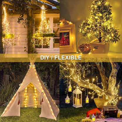 JMEXSUSS 2 Pack Solar String Lights Outdoor Waterproof, Each 33FT 100 LED Warm White Fairy Lights, Waterproof 8 Modes Copper Wire Solar Christmas Light for Yard Patio Tree Garden Xmas Decorations
