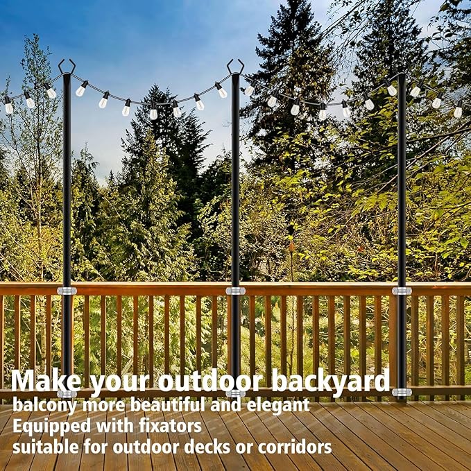10Ft String Light Poles 6 Pack,Light Poles for Outside Lights,Outdoor with Fence Brackets Hanging Lights,Metal | Lumora