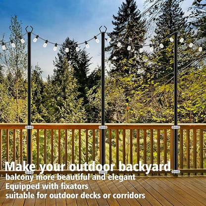 4 Pack 2.8 FT String Light Poles,Metal Lights Poles for Outdoor String Light, Rustproof Heavy Duty for Outside Garden,Patio,Wedding,Backyard,Deck,Party