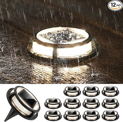 LUTEC 12 Pack Solar Driveway Lights, 12 LEDs IP67 Waterproof Outdoor Solar Dock Driveway Marker Lights for Step, Sidewalk, Pathway, Patio, Garden(Warm White)