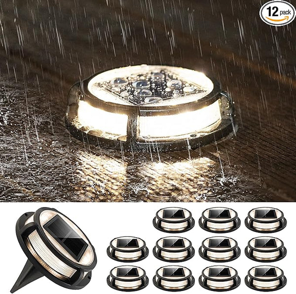 LUTEC 12 Pack Solar Driveway Lights, 12 LEDs IP67 Waterproof Outdoor Solar Dock Driveway Marker Lights for Step | Lumora