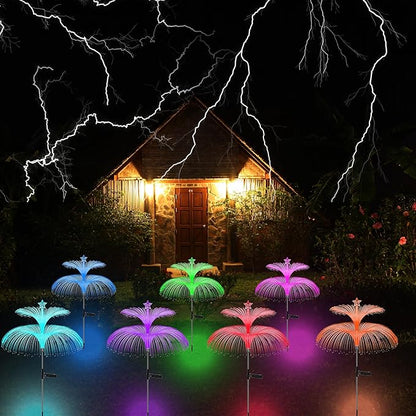 Solar Garden Lights 3 Pack Waterproof Outdoor 7 Color Changing Solar Flower Lights Double Jellyfish and Star Design Christmas Yard Garden Decor