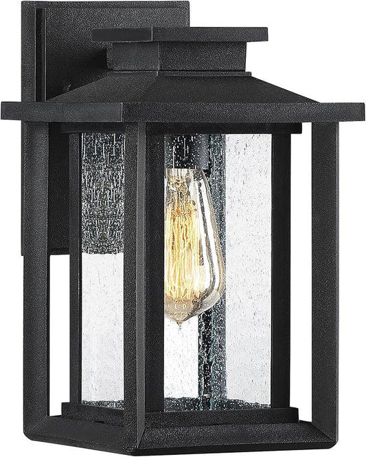Quoizel Wakefield Vintage Wall Sconce, Coastal Armour 11 Inch 1-Light Earth Black Wall Lantern, Clear Seedy Glass Light Fixtures, 100W Medium Base Bulb, Outside Lights for Patio, Porch or Garage