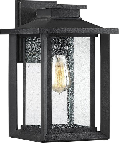 Quoizel Wakefield Vintage Wall Sconce, Coastal Armour 14 Inch 1-Light Earth Black Wall Lantern, Clear Seedy Glass Light Fixtures, 100W Medium Base Bulb, Outside Lights for Patio, Porch or Garage