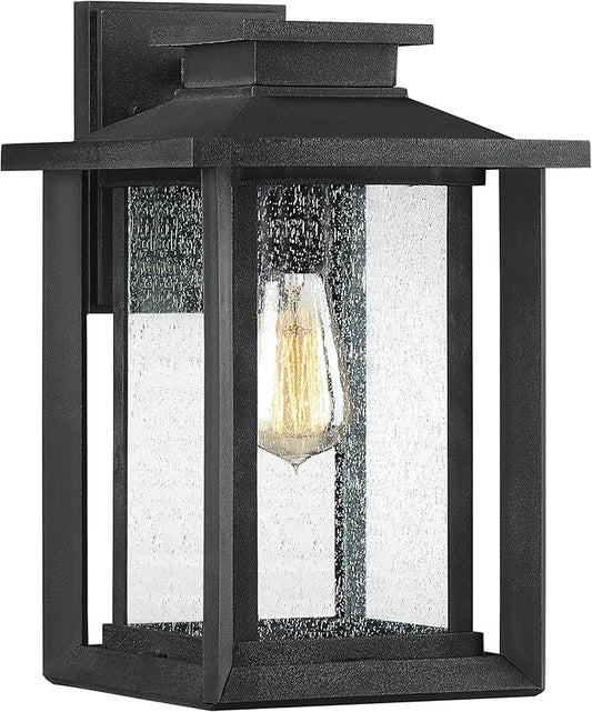 Quoizel Wakefield Vintage Wall Sconce, Coastal Armour 14 Inch 1-Light Earth Black Wall Lantern, Clear Seedy Glass Light Fixtures, 100W Medium Base Bulb, Outside Lights for Patio, Porch or Garage