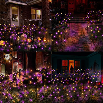ODEETRONIC Purple & Orange Halloween Pathway Lights 3 Pack – 7.54ft 8 Modes Halloween Stake Lights, 30 LED Purple & Orange Candle Light with Timer, Battery Pathway Light for Outdoor Porch Garden Decor