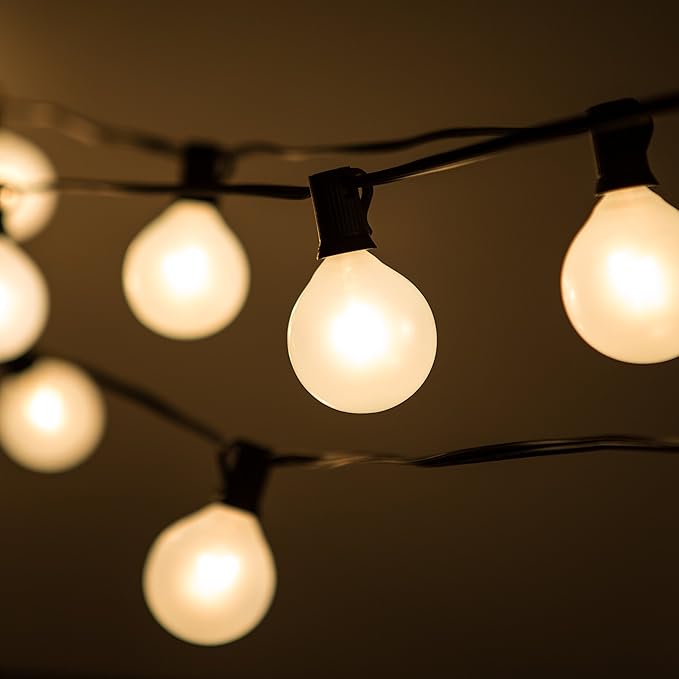 Hometown Evolution, Inc. White Pearl Outdoor Patio Globe String Lights (10 Foot, G50 White Pearl 2" Bulbs - Black Wire)